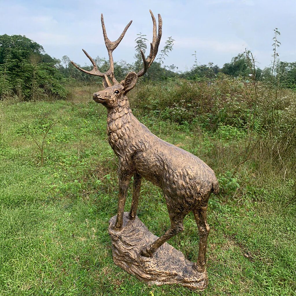 Enigma Bronze Effect XL Standing Stag On Rock Garden Statue 5060235339578 2